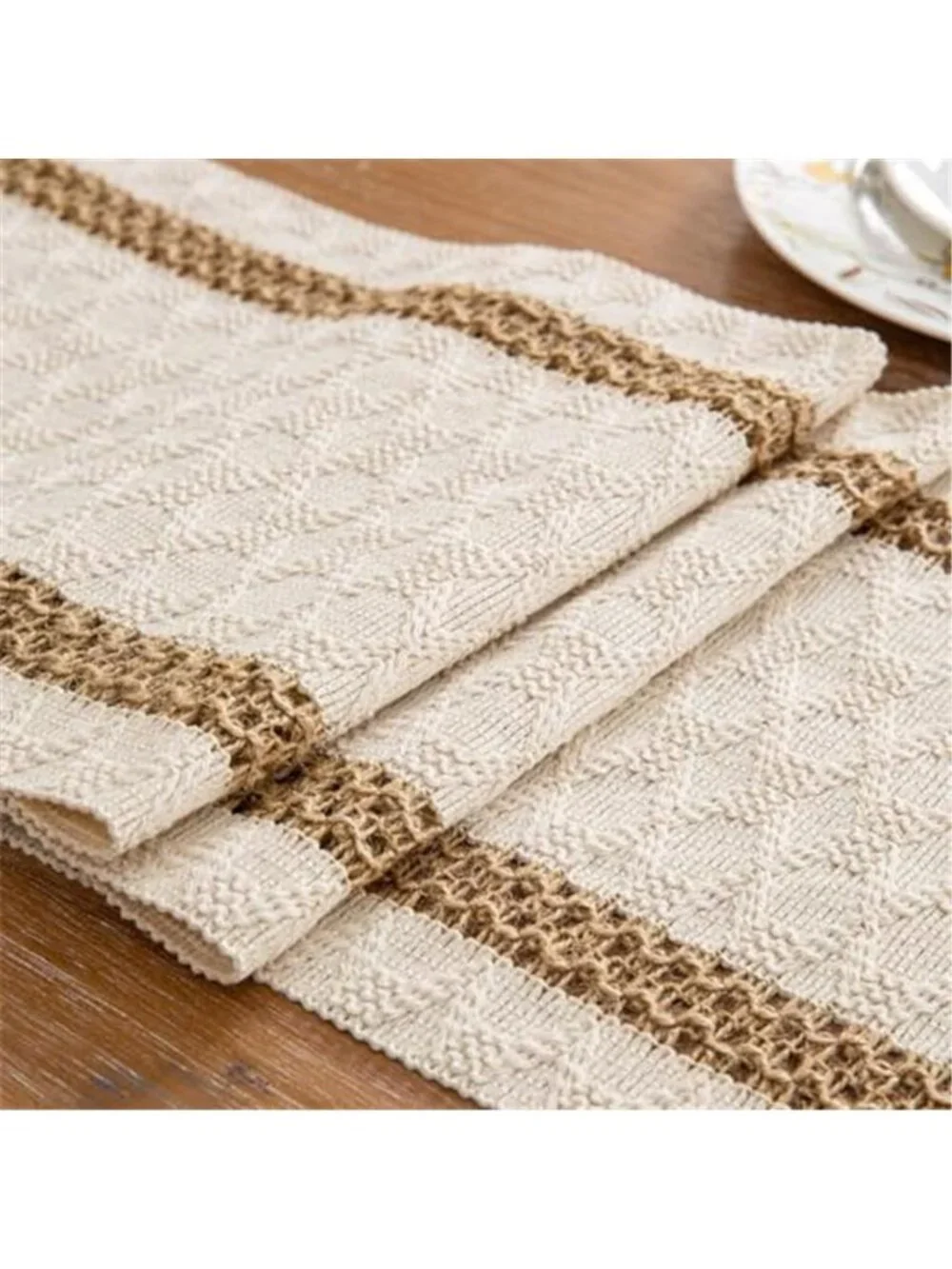 Boho Table Runner 12 x 90 Beige Brown Cotton Linen Farmhouse Tassel Dining Decor